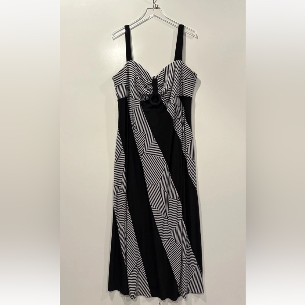 Kathy Roberts Black White Geometric‎ Print Maxi Dress Womens Size 22WP